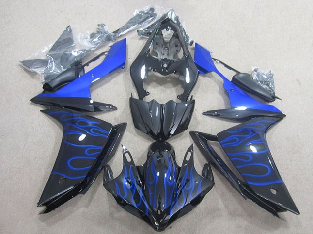 Yamaha YZF R1 Motorrad Verkleidung 2007-2008 - Glanzendes Schwarz Blau Flamme