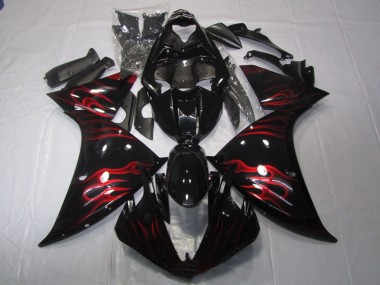 Yamaha YZF R1 Motorrad Verkleidung 2009-2011 - Glanzendes Schwarz Rot Flamme
