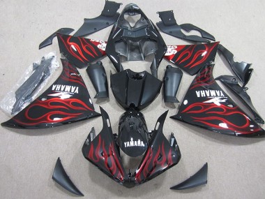 Yamaha YZF R1 Motorrad Verkleidung 2009-2011 - Glanzendes Schwarz Rot Flamme