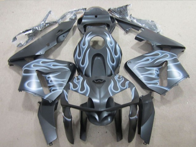 Honda CBR600RR Motorrad Verkleidung 2005-2006 - Matt Schwarz Silber Flamme