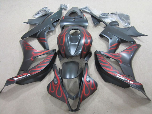 Honda CBR600RR Motorrad Verkleidung 2007-2008 - Matt Schwarz Rot Flamme