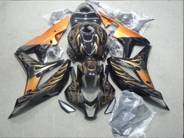 Honda CBR600RR Motorrad Verkleidung 2007-2008 - Glanzendes Schwarz Orange Flamme