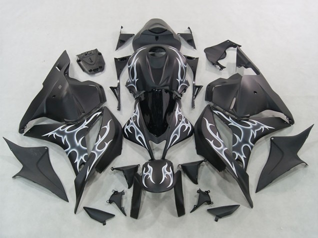Honda CBR600RR Motorrad Verkleidung 2007-2008 - Matt Schwarz Silber Flamme