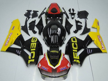 Honda CBR1000RR Motorrad Verkleidung 2012-2016 - Rot Gelb Glanzendes Schwarz HRC One Heart GEICO