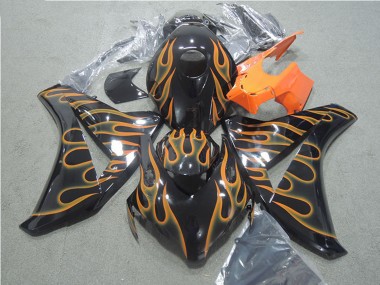 Honda CBR1000RR Motorrad Verkleidung 2008-2011 - Glanzendes Schwarz Orange Flamme