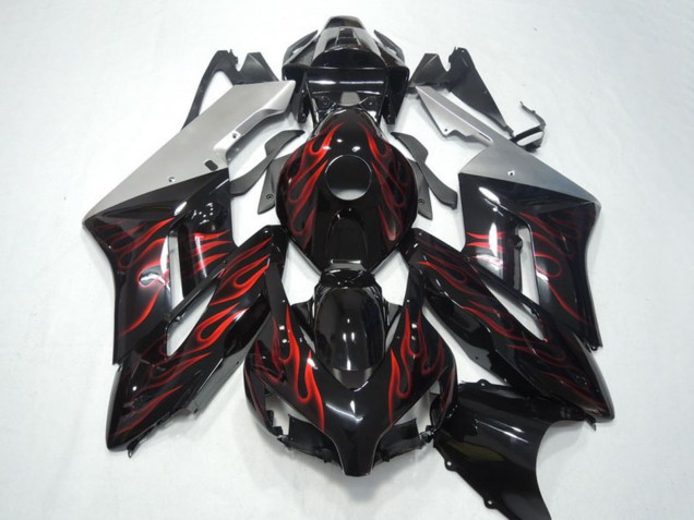 Honda CBR1000RR Motorrad Verkleidung 2004-2005 - Silber Glanzendes Schwarz Rot Flamme