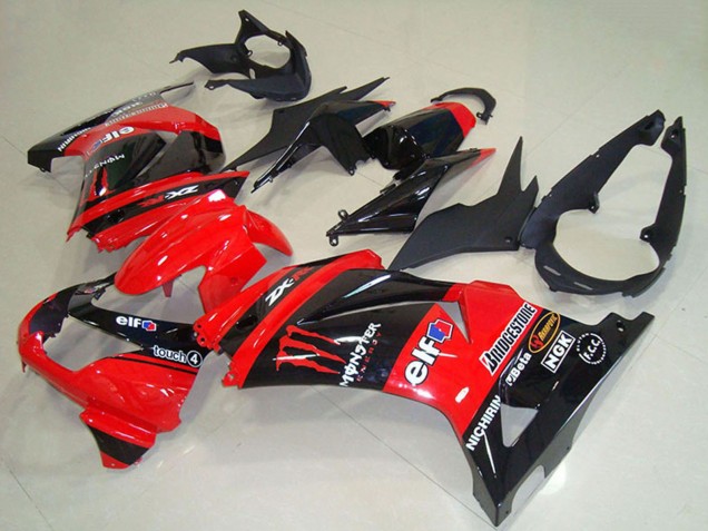 Kawasaki ZX250R Motorrad Verkleidung 2008-2012 - Rot Glanzendes Schwarz Elf Touch4 Monster