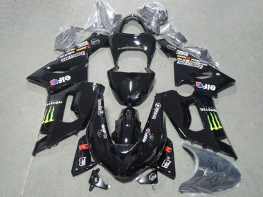 Kawasaki ZX6R Motorrad Verkleidung 2005-2006 - Glanzendes Schwarz Grun Monster