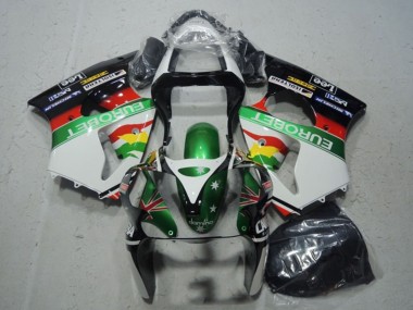 Kawasaki ZX6R Motorrad Verkleidung 2000-2002 - Weiss Grun Rot Gelb Schwarz Stern EuroBet