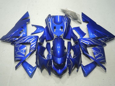 Kawasaki ZX10R Motorrad Verkleidung 2004-2005 - Blau Weiss Flamme