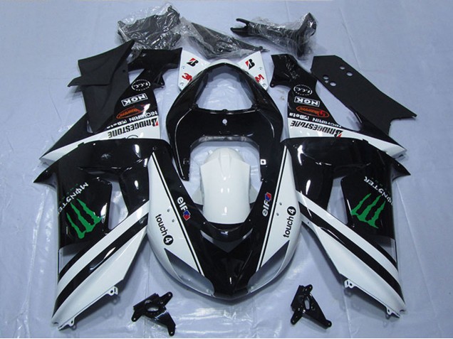 Kawasaki ZX10R Motorrad Verkleidung 2006-2007 - Weiss Glanzendes Schwarz Grun Elf Touch4 Monster