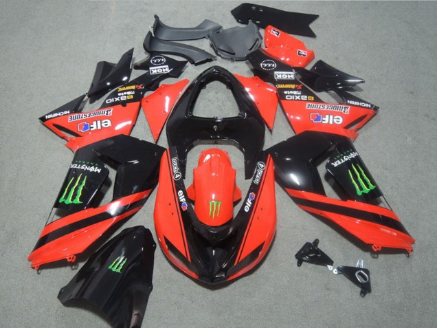 Kawasaki ZX10R Motorrad Verkleidung 2006-2007 - Rot Glanzendes Schwarz Grun Elf Touch4 Monster