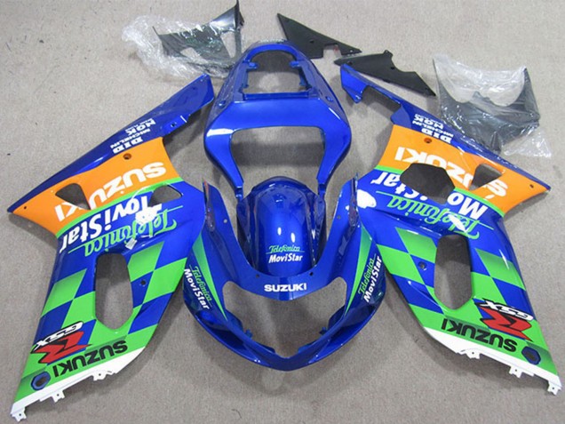 Suzuki GSXR 600 Motorrad Verkleidung 2001-2003 - Blau Orange Grun Telefonica MoviStar