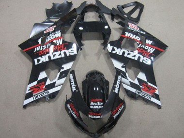 Suzuki GSXR 600 Motorrad Verkleidung 2004-2005 - Glanzendes Schwarz Rot Weiss Telefumica MoviStar