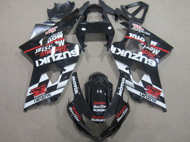 Suzuki GSXR 600 Motorrad Verkleidung 2004-2005 - Glanzendes Schwarz Rot Weiss Telefumica MoviStar