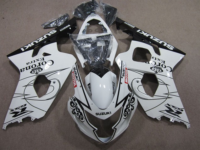Suzuki GSXR 600 Motorrad Verkleidung 2004-2005 - Weiss Schwarz Corona Extra Motul