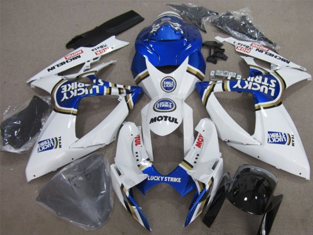 Suzuki GSXR 600 Motorrad Verkleidung 2006-2007 - Weiss Blau Lucky Strike Motul