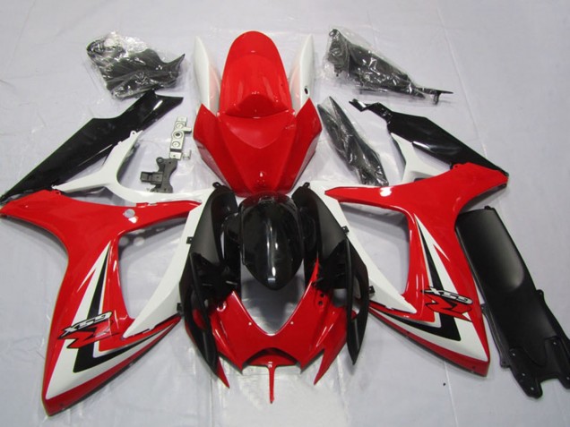 Suzuki GSXR 600 Motorrad Verkleidung 2006-2007 - Weiss Rot Glanzendes Schwarz Streifen