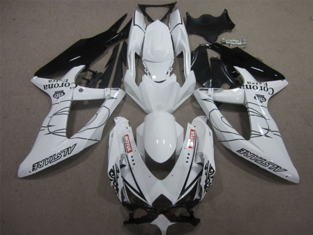 Suzuki GSXR 600 Motorrad Verkleidung 2008-2010 - Weiss Schwarz Corona Extra Motul