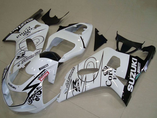 Suzuki GSXR 750 Motorrad Verkleidung 2001-2003 - Weiss Schwarz Alstare Corona Extra Motul