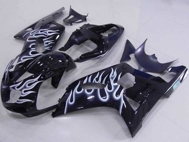 Suzuki GSXR 750 Motorrad Verkleidung 2001-2003 - Glanzendes Schwarz Weiss Flamme