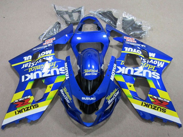 Suzuki GSXR 750 Motorrad Verkleidung 2004-2005 - Blau Neon Gelb Telefumica MoviStar Motul