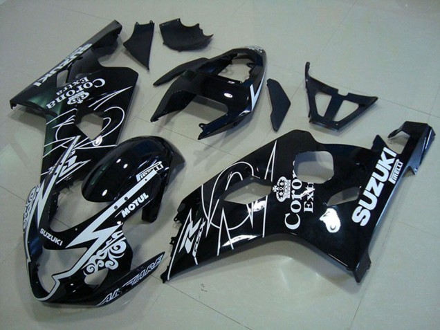 Suzuki GSXR 750 Motorrad Verkleidung 2004-2005 - Glanzendes Schwarz Weiss Corona Extra Motul