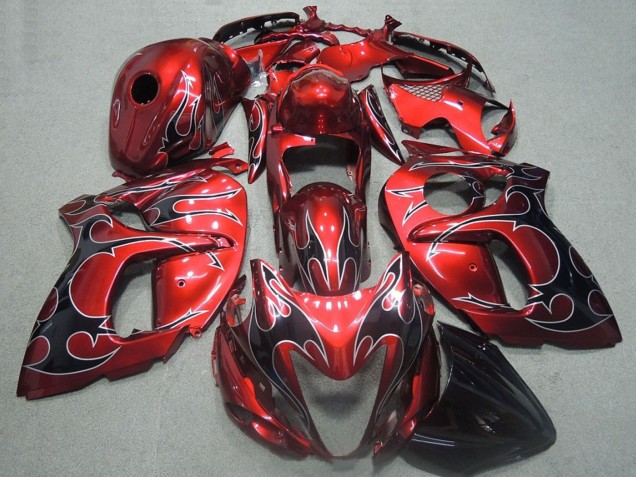 Suzuki GSXR 1300 Hayabusa Motorrad Verkleidung 2008-2020 - Rot Schwarz Flamme