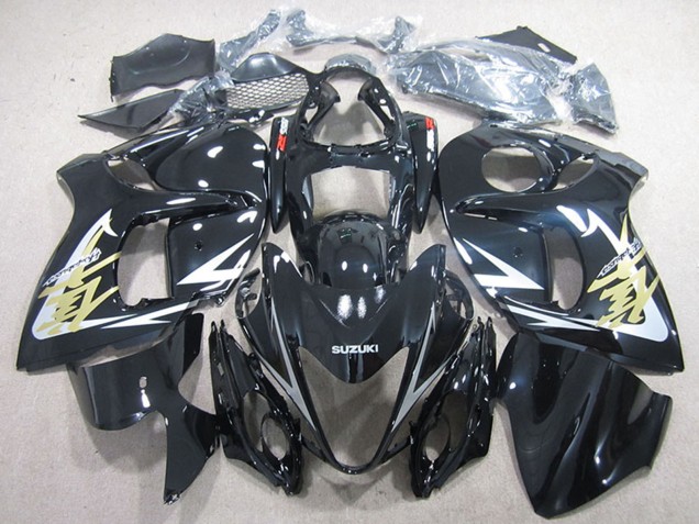Suzuki GSXR 1300 Hayabusa Motorrad Verkleidung 2008-2020 - Glanzendes Schwarz Weiss Gold Aufkleber