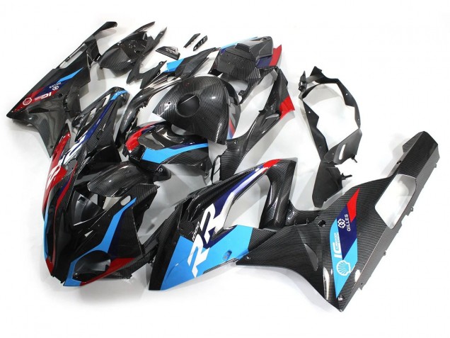BMW S1000RR Motorrad Verkleidung 2015-2016 - Blau Rot Carbonfaser
