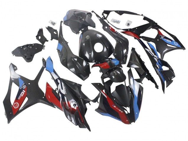 BMW S1000RR Motorrad Verkleidung 2023-2024 - Blau Rot Carbonfaser
