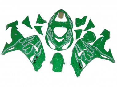 Kawasaki ZX10R Motorrad Verkleidung 2006-2007 - Grun Weiss Flamme