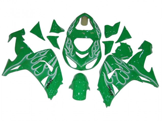 Kawasaki ZX10R Motorrad Verkleidung 2006-2007 - Grun Weiss Flamme